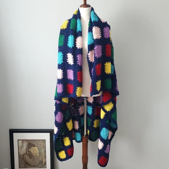 Vintage Granny Square Handmade Knit Afghan Throw Blanket - Picture 7 of 11